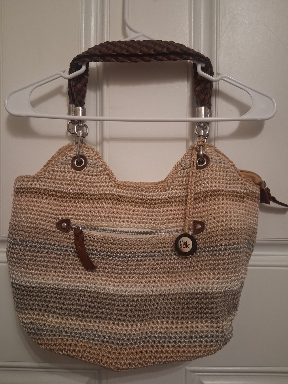 The Sak Casual Classics Crochet Tote Shoulder Bag Brown & Beige